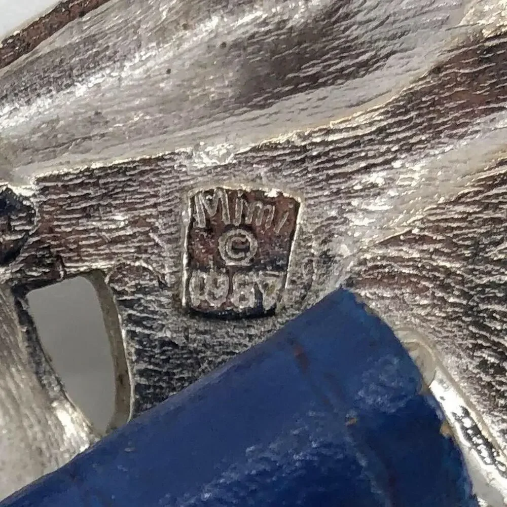 80s Mimi two piece buckle silver & blue belt 1980s vintage